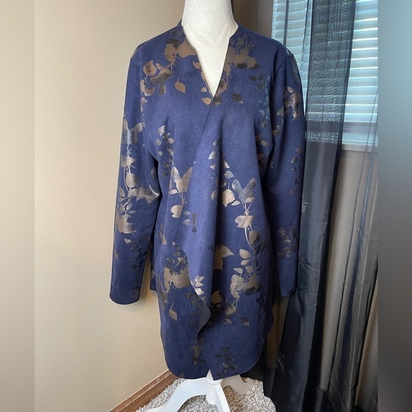 Soft Surroundings Navy Blue Metallic Blazer Cardigan Size Large - Picture 1 of 6